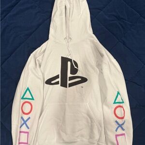 Sony PlayStation White Hoodie with Iconic Symbols